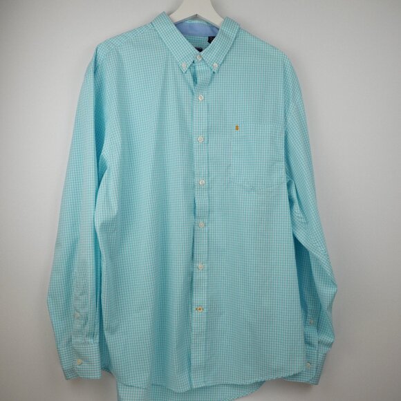 Izod Shirt Mens XL Aqua White Checkered Button Down Long Sleeve Casual Classic - Picture 1 of 16